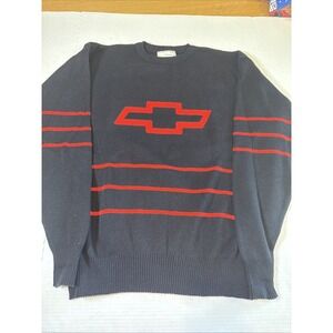 90s Dealer Vintage Chevrolet Black Knit XXL Sweater w/Red Bowtie Stripes Mens